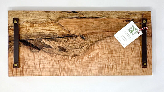 Artisanal Wood Creations: Spalted Curly Maple Board with Leather Handles
