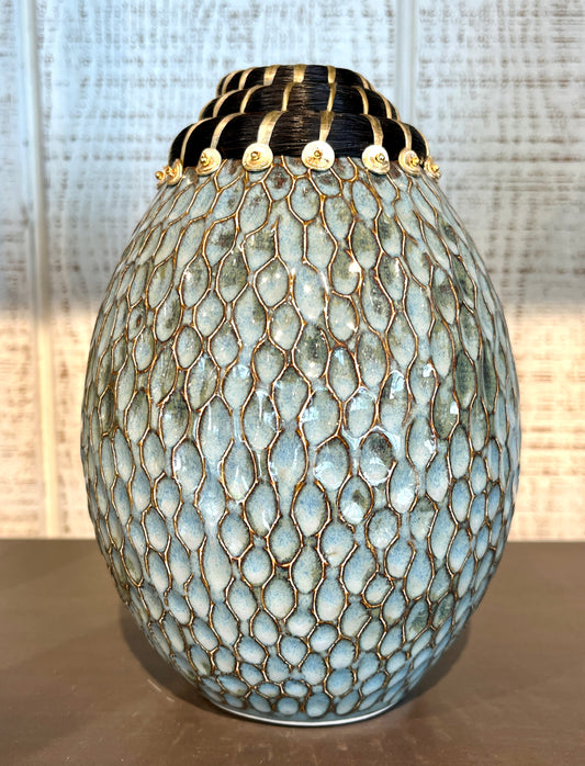 Valerie Seaberg: Blue Carved Horse Hair Vessel