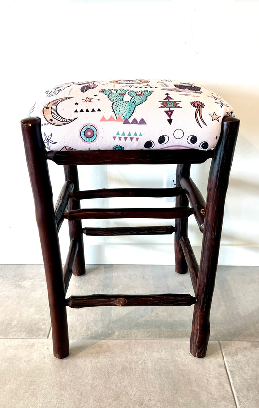 Albright Upholstery: Western Bohemian Print Stool (White)
