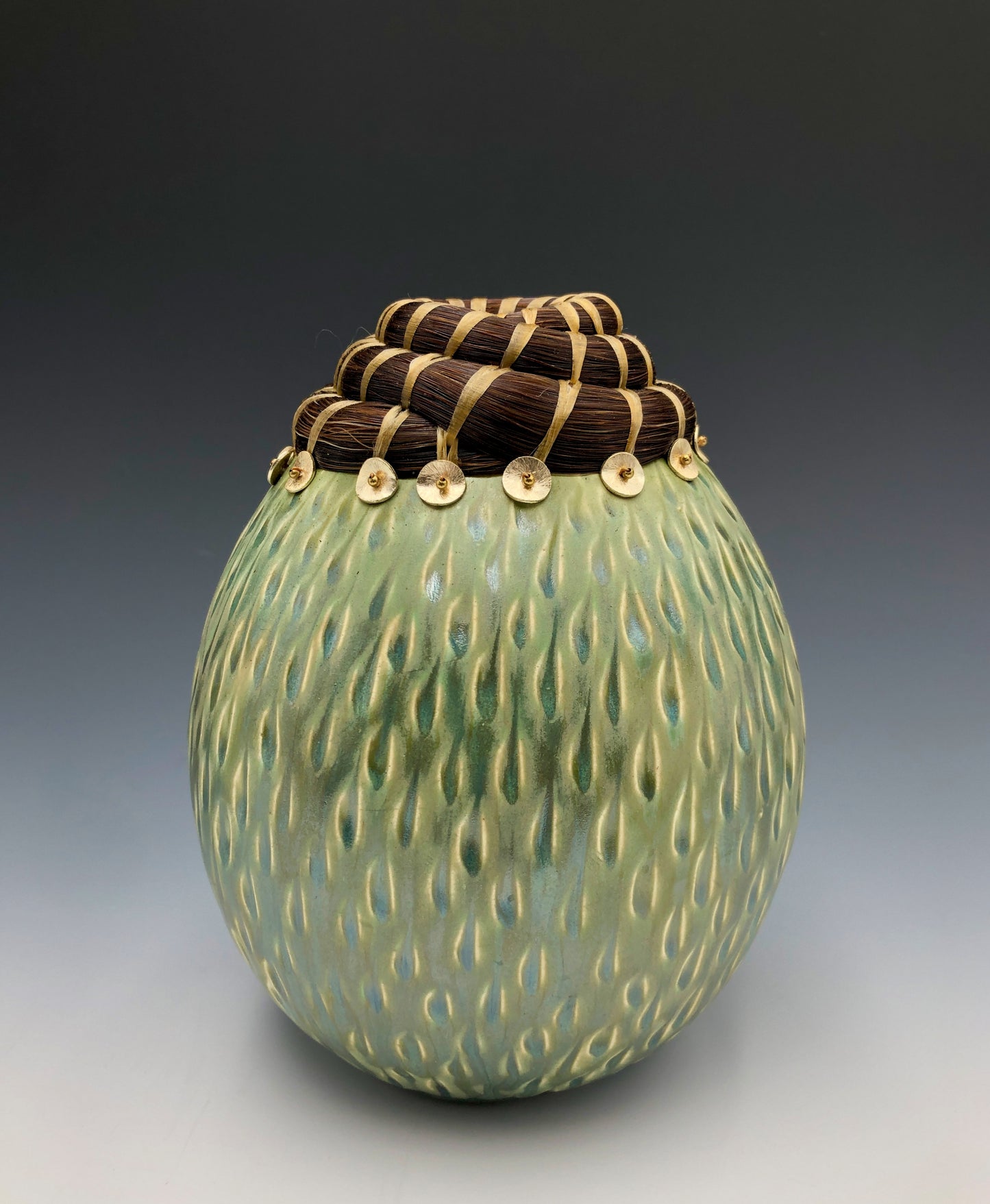 Valerie Seaberg: Small Green Horse Hair Vessel