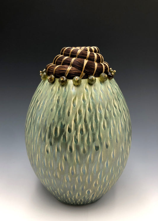 Valerie Seaberg: Med Green Horse Hair Vessel