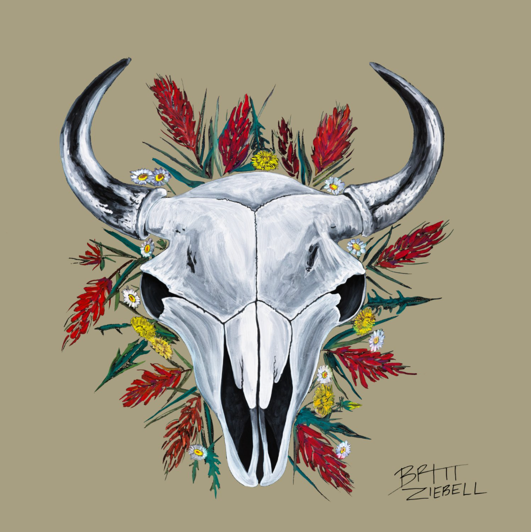Britt Ziebell: 10 x 10" Bison Skull Summer Print