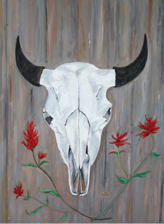 Christine Meytras: Buffalo Skull and Indian Paintbrush Print