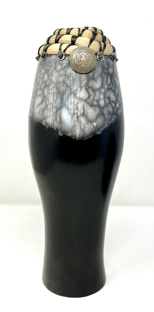 Valerie Seaberg: LG Raku Vessel with Horse Hair and Silver Dollar