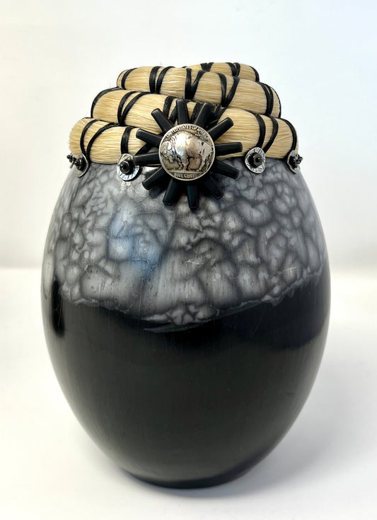 Valerie Seaberg: MD Raku Vessel with Boot Spur and Buffalo Coin