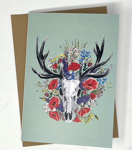 Britt Ziebell: Elk Skull Single Greeting Card