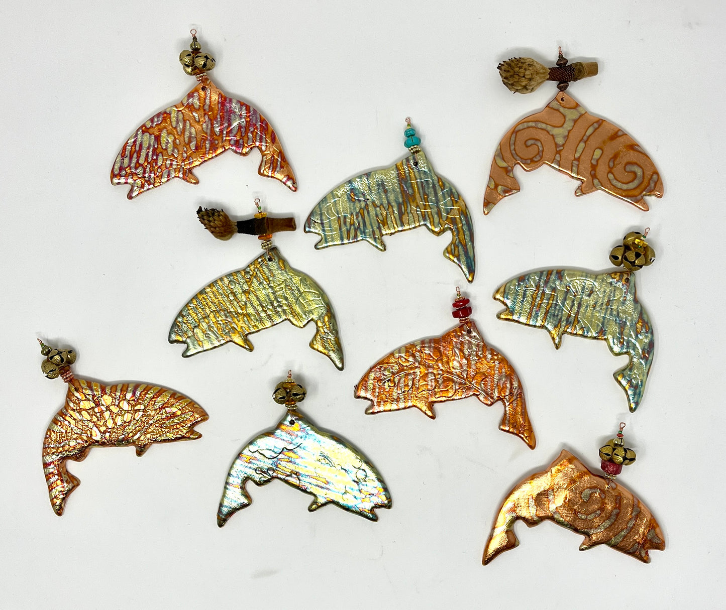 Valerie Seaberg: Gold and Copper Leaf Trout Ornaments