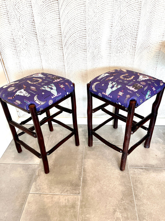 Albright Upholstery: Western Bohemian Print Stools (Dark Print)