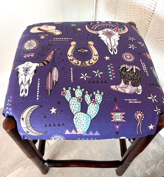 Albright Upholstery: Western Bohemian Print Stools (Dark Print)