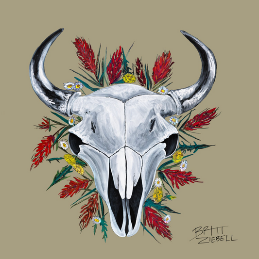 Britt Ziebell: 10 x 10" Bison Skull Summer Print