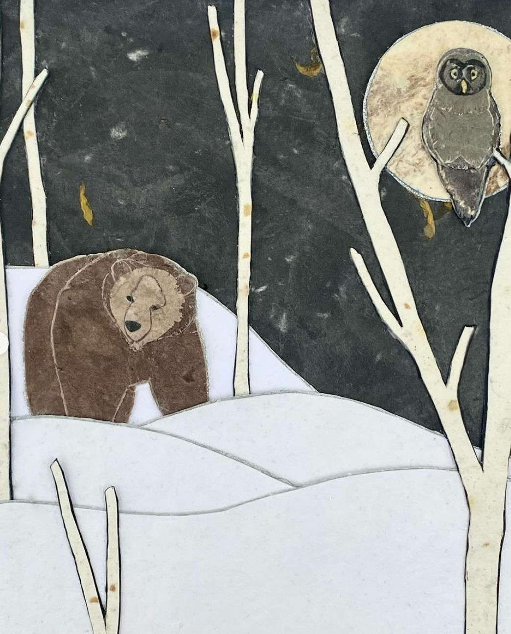 Kris Batchelder: Snowy Night Grey Owl & Grizzly Original